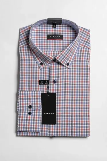 Eterna Modern fit kék-fehér-piros kockás ing