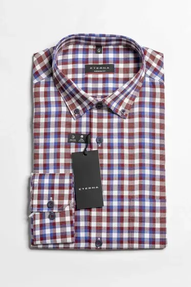 Eterna Modern fit piros-fehér-kék kockás ing