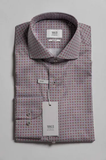 Eterna Eterna Slim fit kék-bordó mintás ing