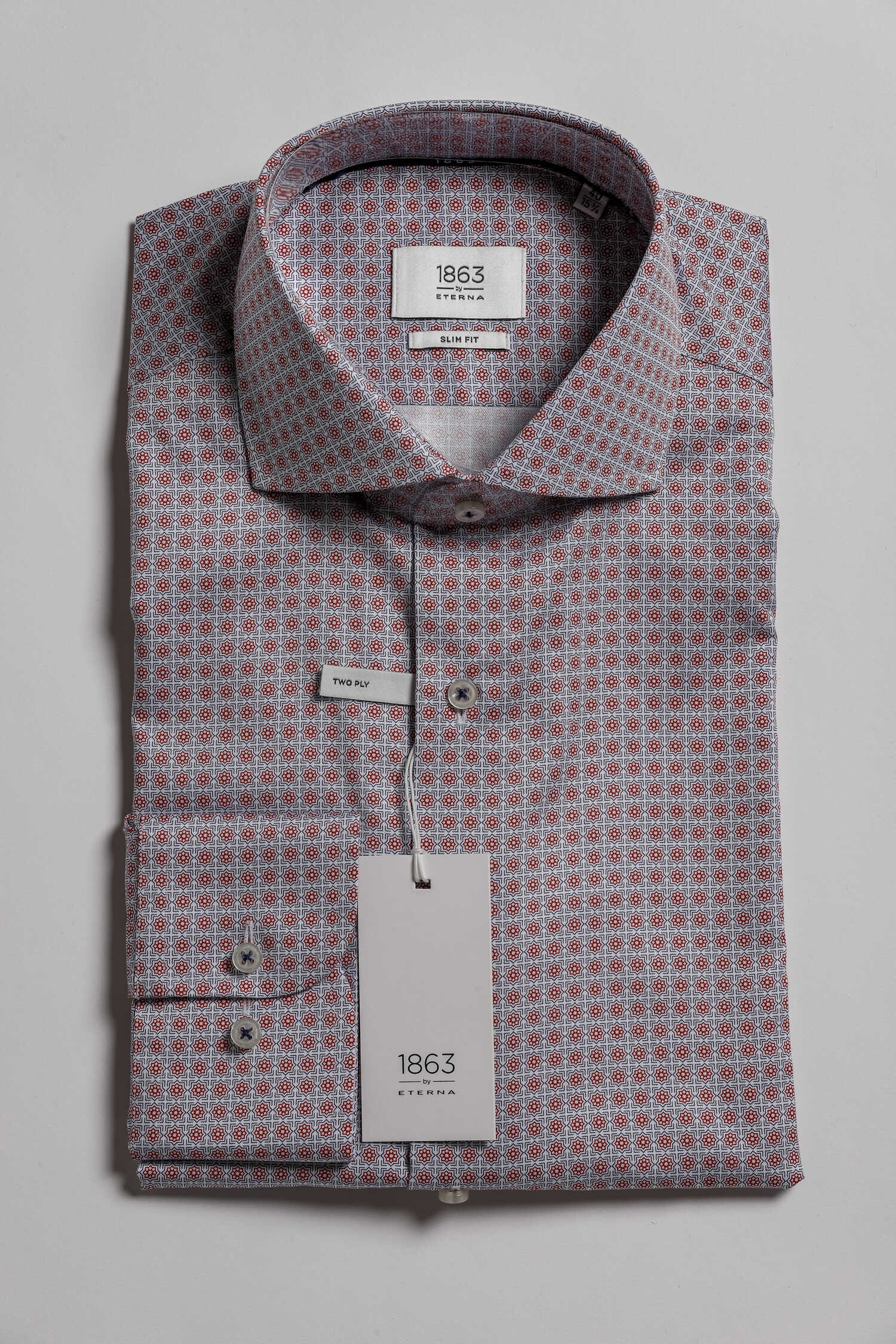 1863 Eterna Slim fit kék-bordó mintás ing - Limitált kollekció